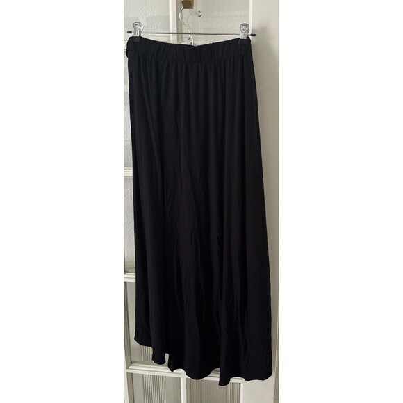 Midi Black Faux Wrap Skirt Womens Medium Stretch Pull On Elastic Waist - Picture 6 of 10